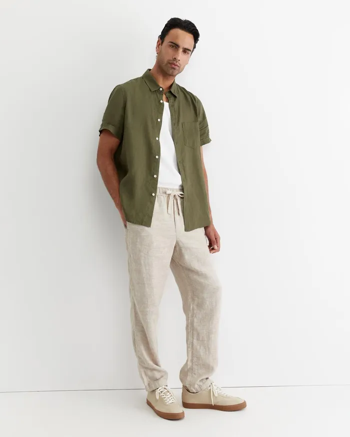 Men Sportscraft Shirts Short Sleeve Linen Shirt Khaki