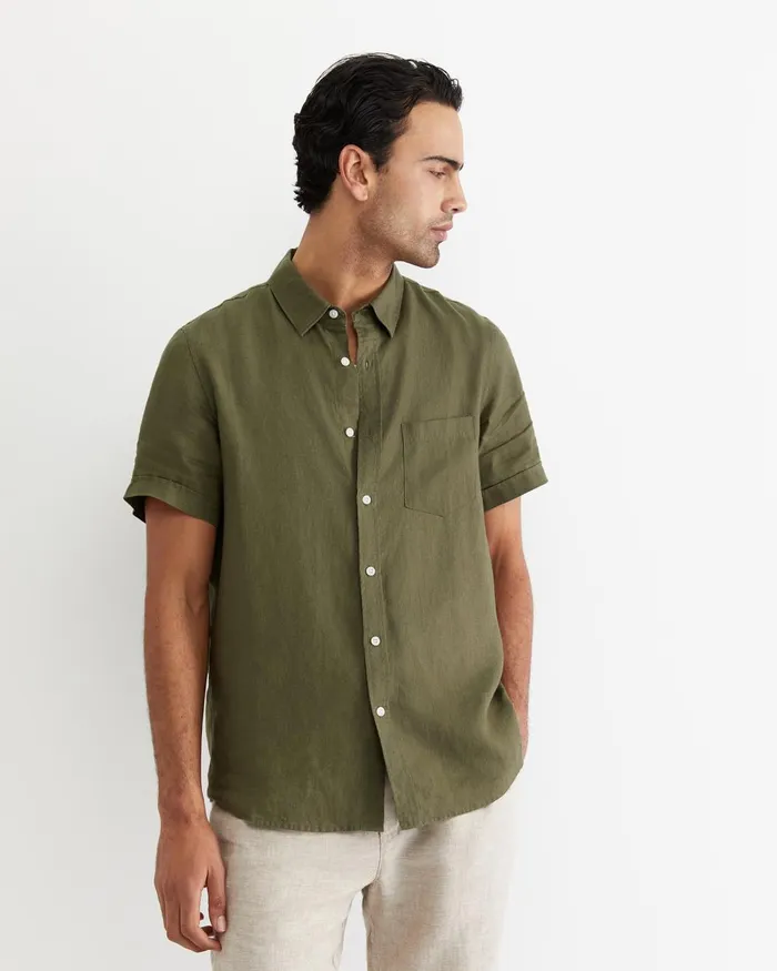 Men Sportscraft Shirts Short Sleeve Linen Shirt Khaki
