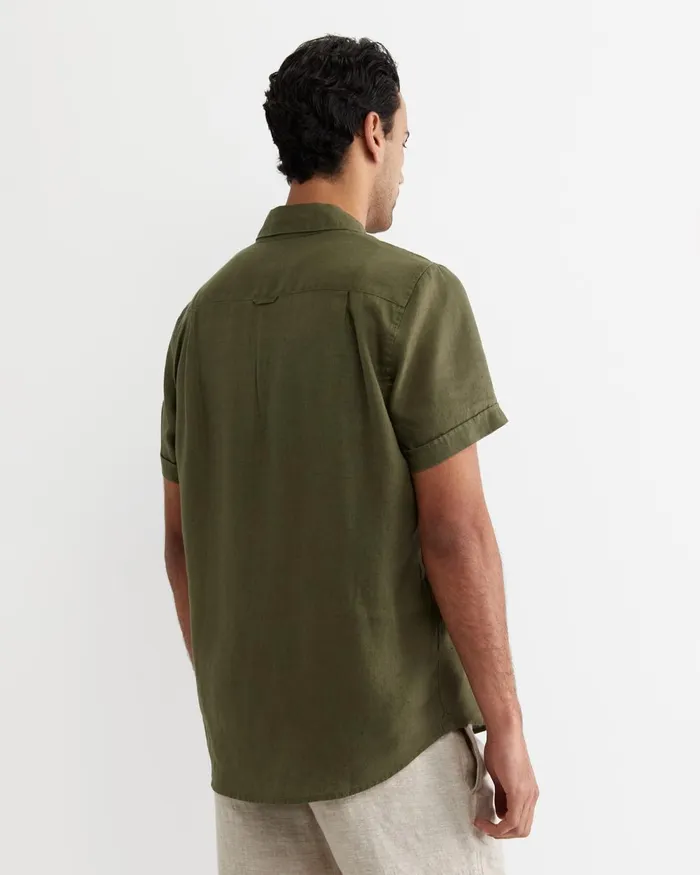 Men Sportscraft Shirts Short Sleeve Linen Shirt Khaki