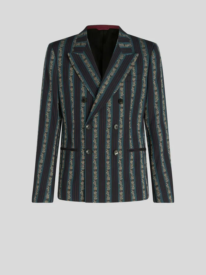 Men Striped DoubleBreasted Jacquard Jacket Etro Jackets