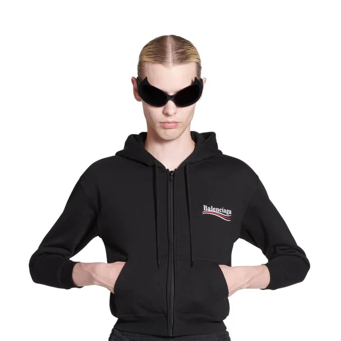 Men Sweatshirts and Hoodies Balenciaga Political Campaign Shrunk Zipup Hoodie Small Fit In Black