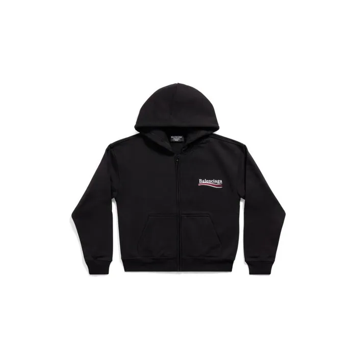 Men Sweatshirts and Hoodies Balenciaga Political Campaign Shrunk Zipup Hoodie Small Fit In Black