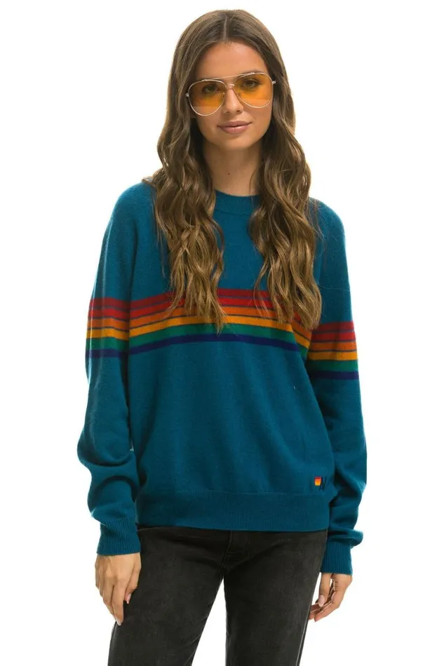 Men Sweatshirts Aviator Nation Rainbow Stripe 6 Unisex Light Cashmere Sweater 8211 Peacock Men Sweatshirts Aviator Nation Rainbow Stripe 6 Unisex Light Cashmere Sweater 8211 Peacock