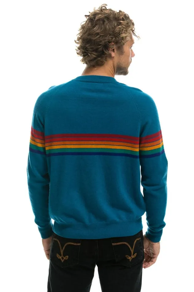 Men Sweatshirts Aviator Nation Rainbow Stripe 6 Unisex Light Cashmere Sweater 8211 Peacock