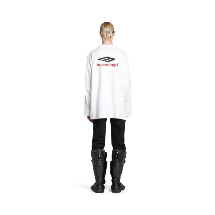 Men Tshirts Balenciaga 3b Sports Icon Long Sleeve Tshirt Oversized In Whiteblackred