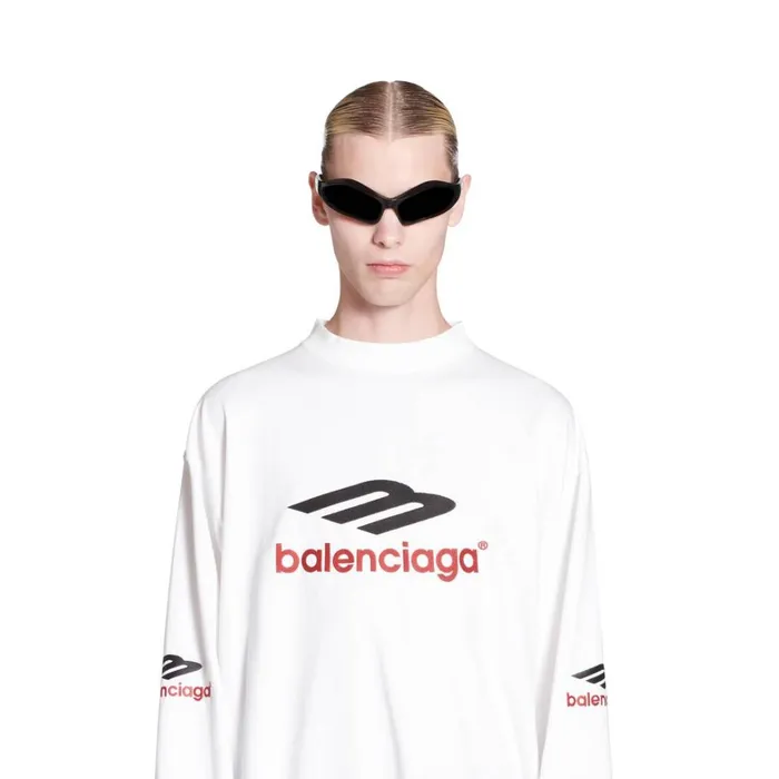 Men Tshirts Balenciaga 3b Sports Icon Long Sleeve Tshirt Oversized In Whiteblackred