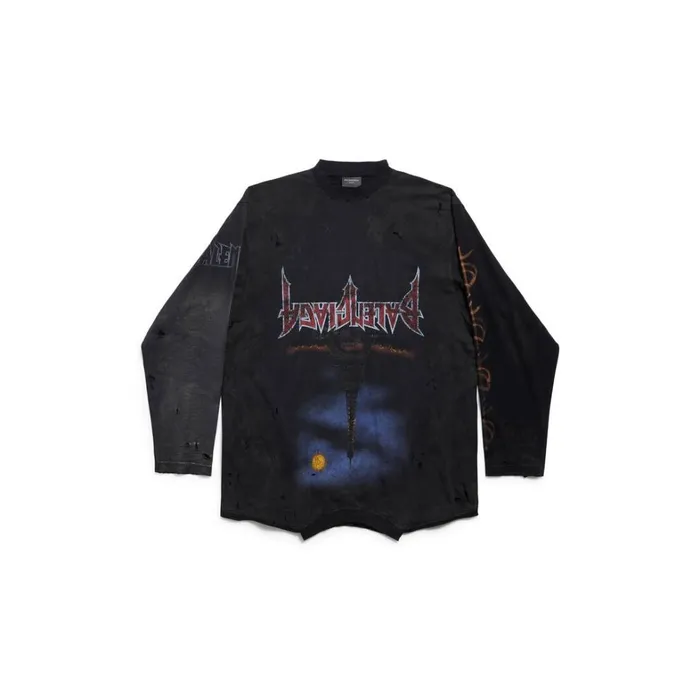 Men Tshirts Balenciaga Paris Moon Upside Down Long Sleeve Tshirt Oversized In Black Faded Men Tshirts Balenciaga Paris Moon Upside Down Long Sleeve Tshirt Oversized In Black Faded