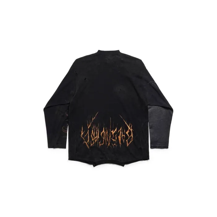 Men Tshirts Balenciaga Paris Moon Upside Down Long Sleeve Tshirt Oversized In Black Faded