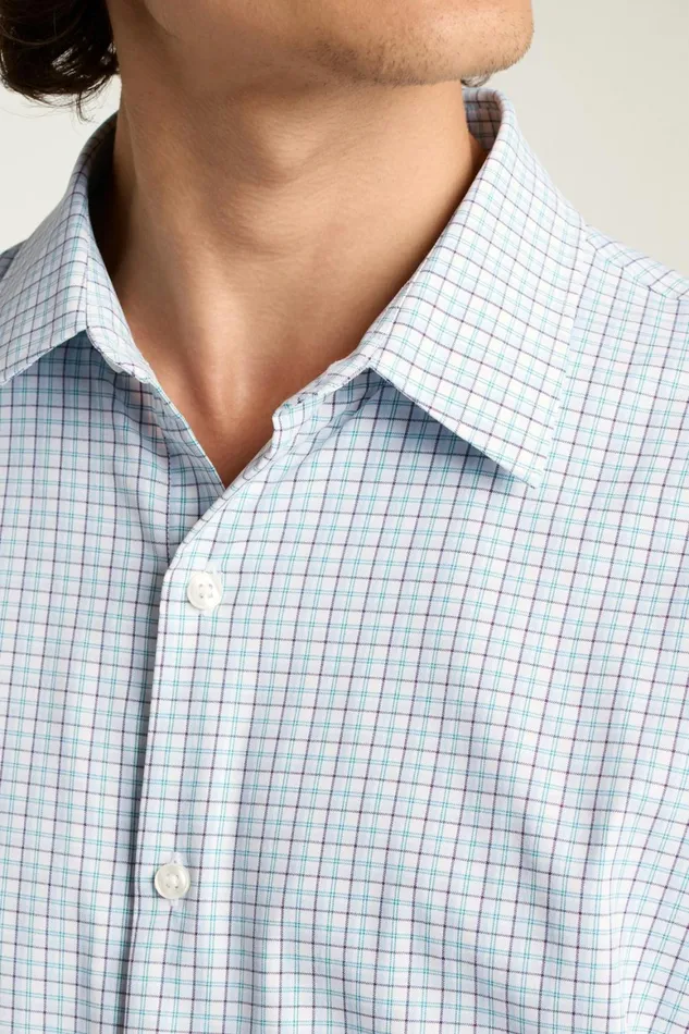 Men Tech Button Down Shirt Blue Jade Plaid Bonobos Casual Shirts