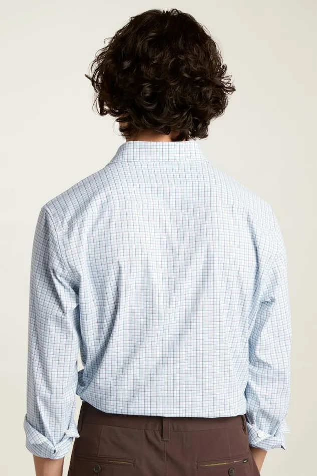 Men Tech Button Down Shirt Blue Jade Plaid Bonobos Casual Shirts