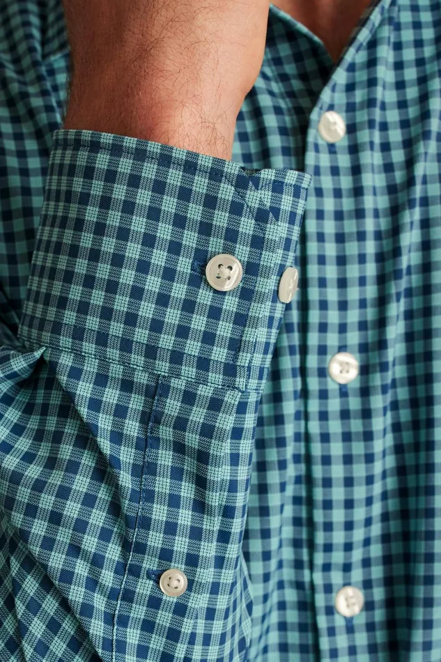 Men Tech Button Down Shirt Blue Navy Plaid Bonobos Casual Shirts