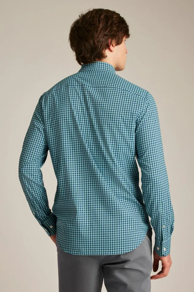 Men Tech Button Down Shirt Blue Navy Plaid Bonobos Casual Shirts
