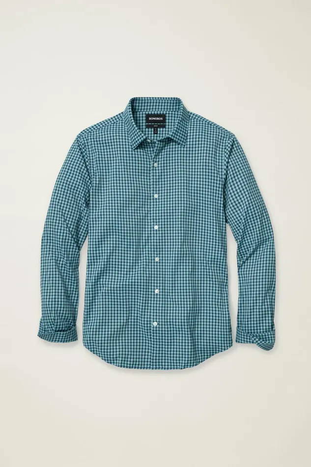 Men Tech Button Down Shirt Blue Navy Plaid Bonobos Casual Shirts