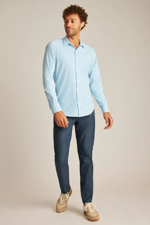 Men Tech Button Down Shirt Ice Blue Plaid Bonobos Casual Shirts
