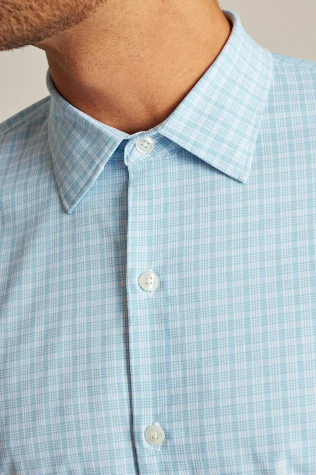 Men Tech Button Down Shirt Ice Blue Plaid Bonobos Casual Shirts