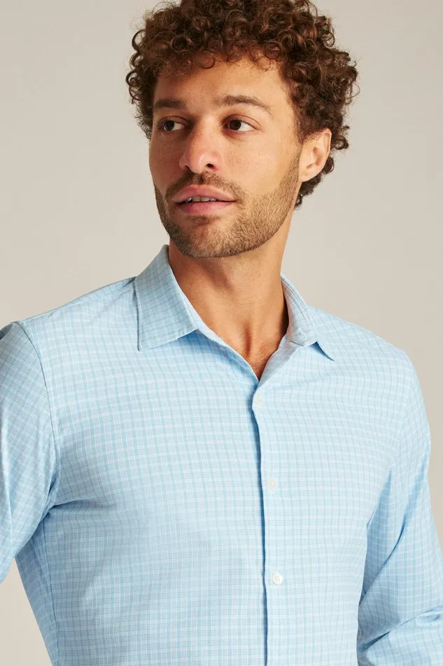 Men Tech Button Down Shirt Ice Blue Plaid Bonobos Casual Shirts