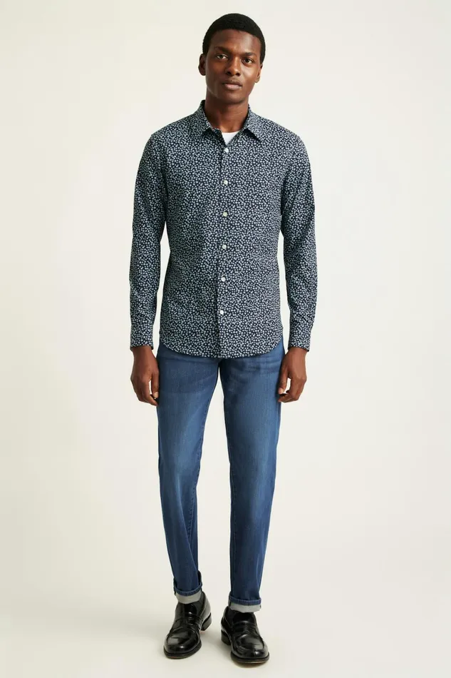 Men Tech Button Down Shirt Navy Petra Floral Bonobos Casual Shirts