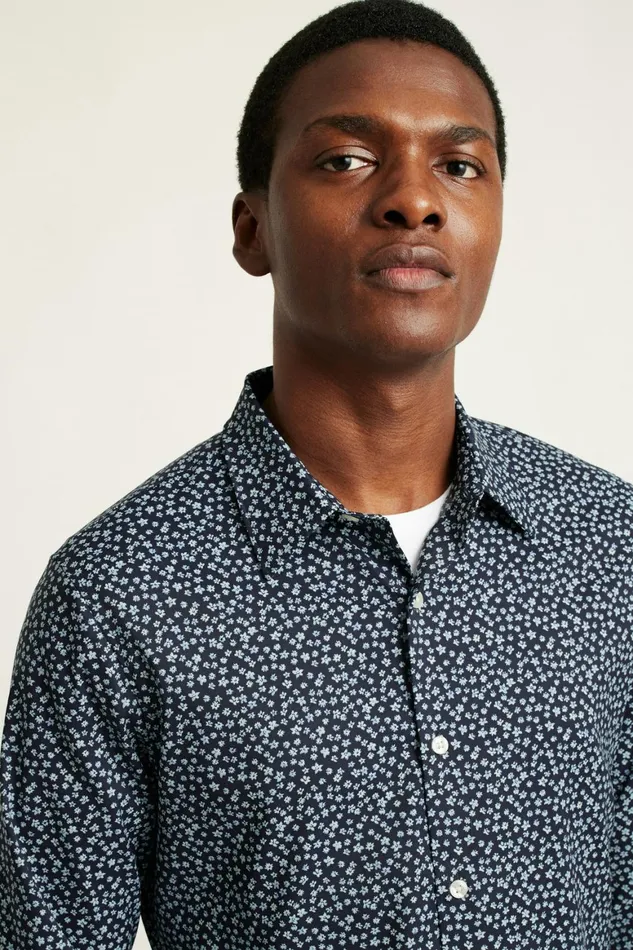 Men Tech Button Down Shirt Navy Petra Floral Bonobos Casual Shirts