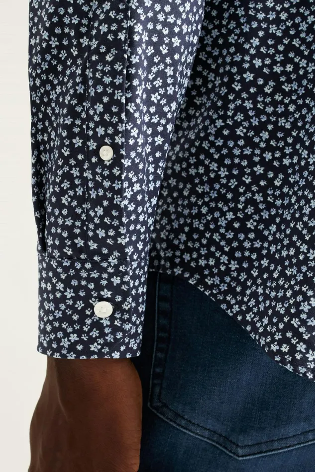 Men Tech Button Down Shirt Navy Petra Floral Bonobos Casual Shirts