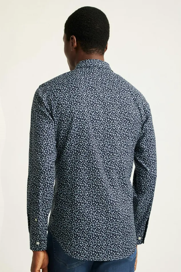 Men Tech Button Down Shirt Navy Petra Floral Bonobos Casual Shirts