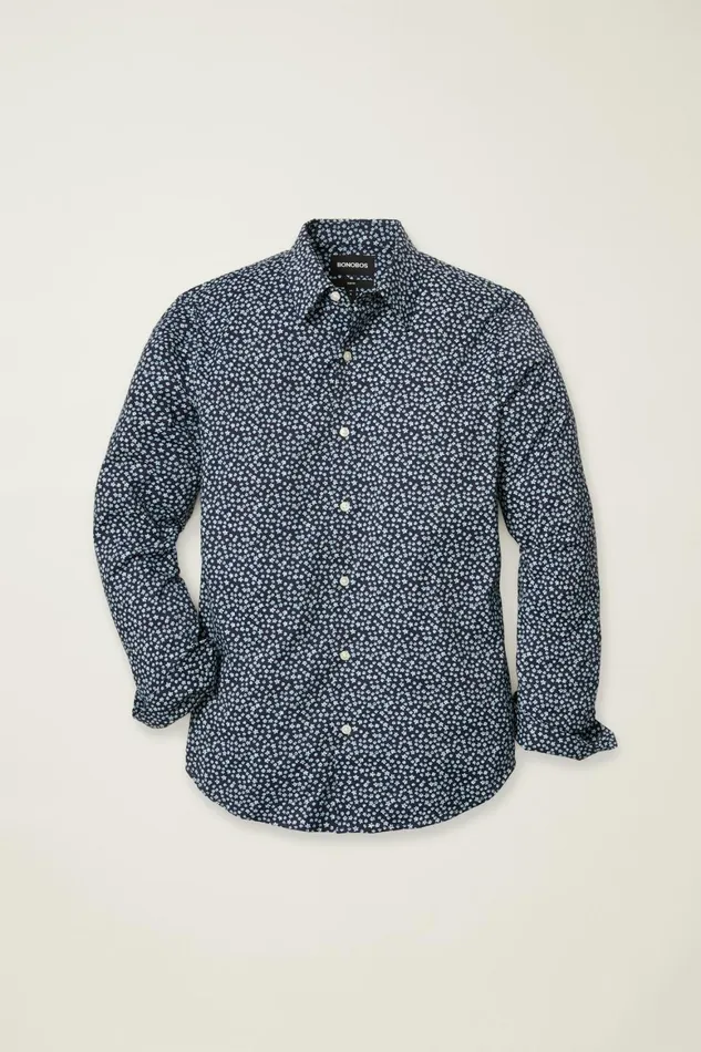 Men Tech Button Down Shirt Navy Petra Floral Bonobos Casual Shirts