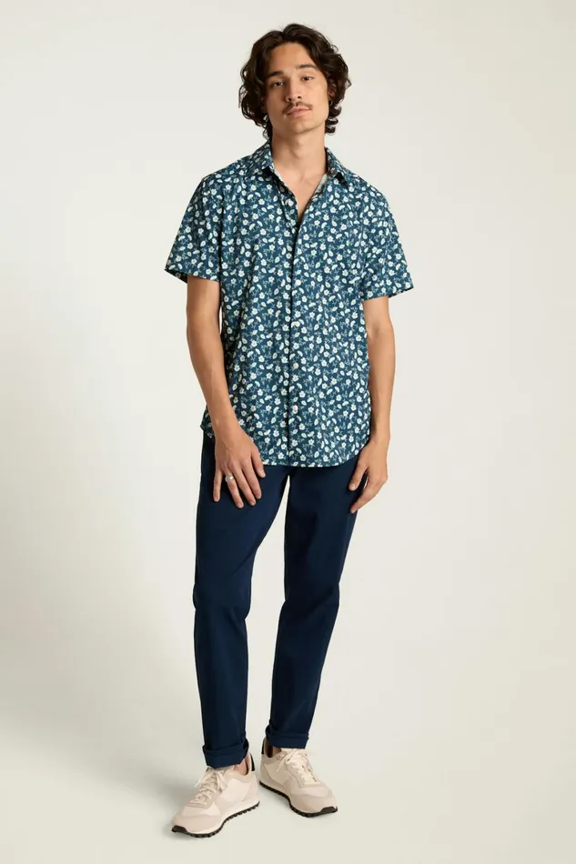 Men Tech Short Sleeve Shirt Blue Floral Branch Bonobos Short Sleeve Shirts