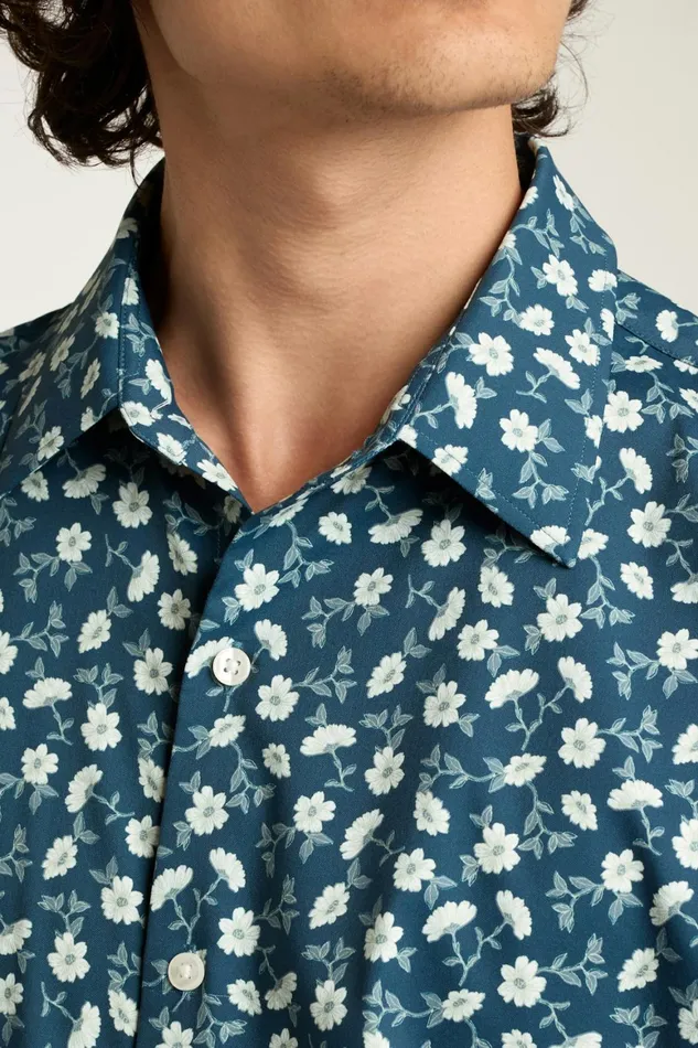Men Tech Short Sleeve Shirt Blue Floral Branch Bonobos Short Sleeve Shirts
