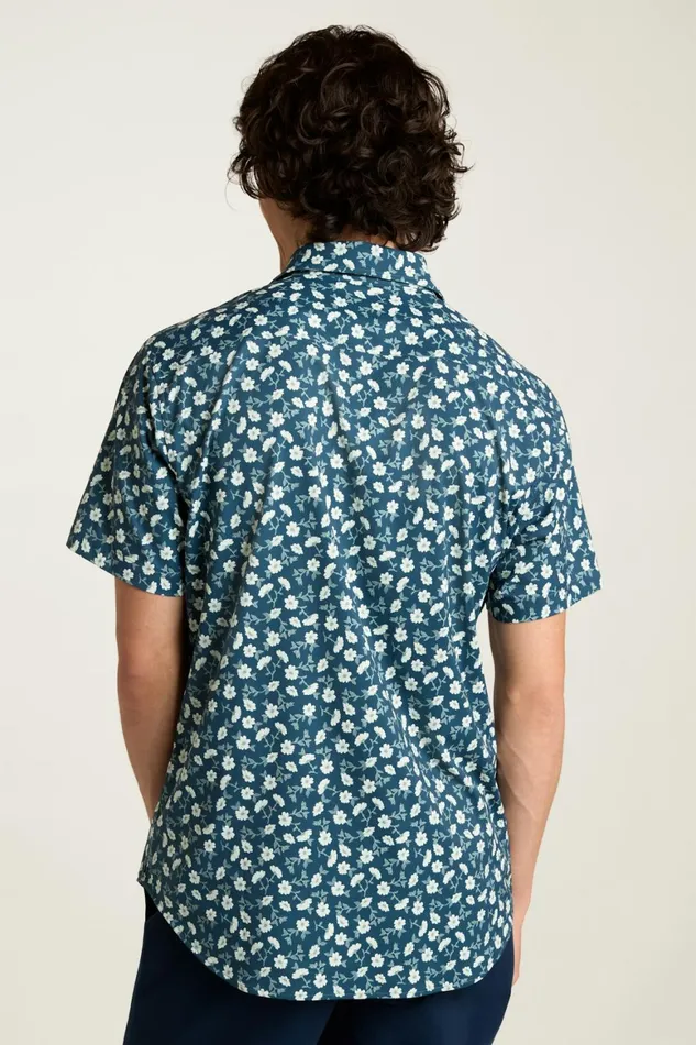 Men Tech Short Sleeve Shirt Blue Floral Branch Bonobos Short Sleeve Shirts