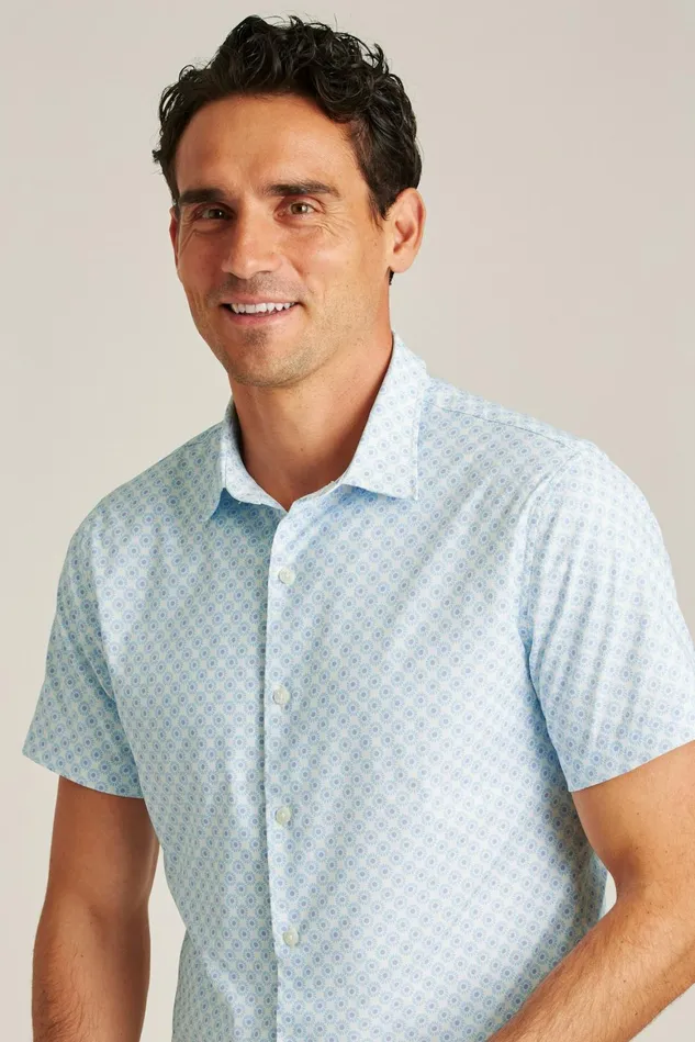 Men Tech Short Sleeve Shirt Galaxy Blue Sunflower Geo Bonobos Short Sleeve Shirts