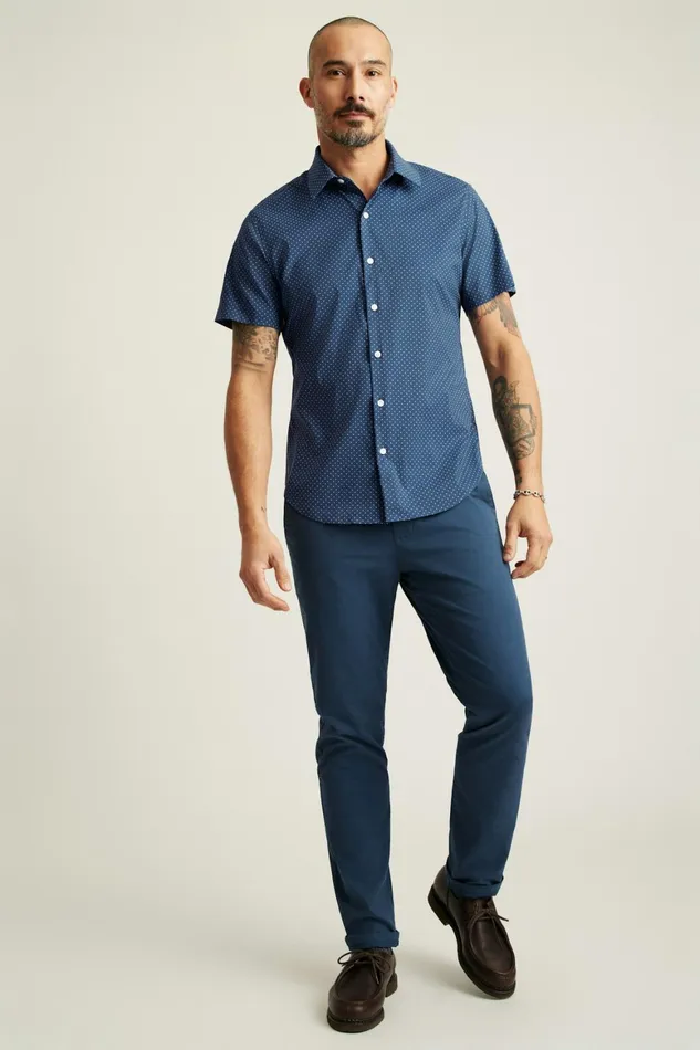 Men Tech Short Sleeve Shirt Navy Seafoam Dot Bonobos Short Sleeve Shirts