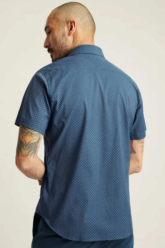 Men Tech Short Sleeve Shirt Navy Seafoam Dot Bonobos Short Sleeve Shirts
