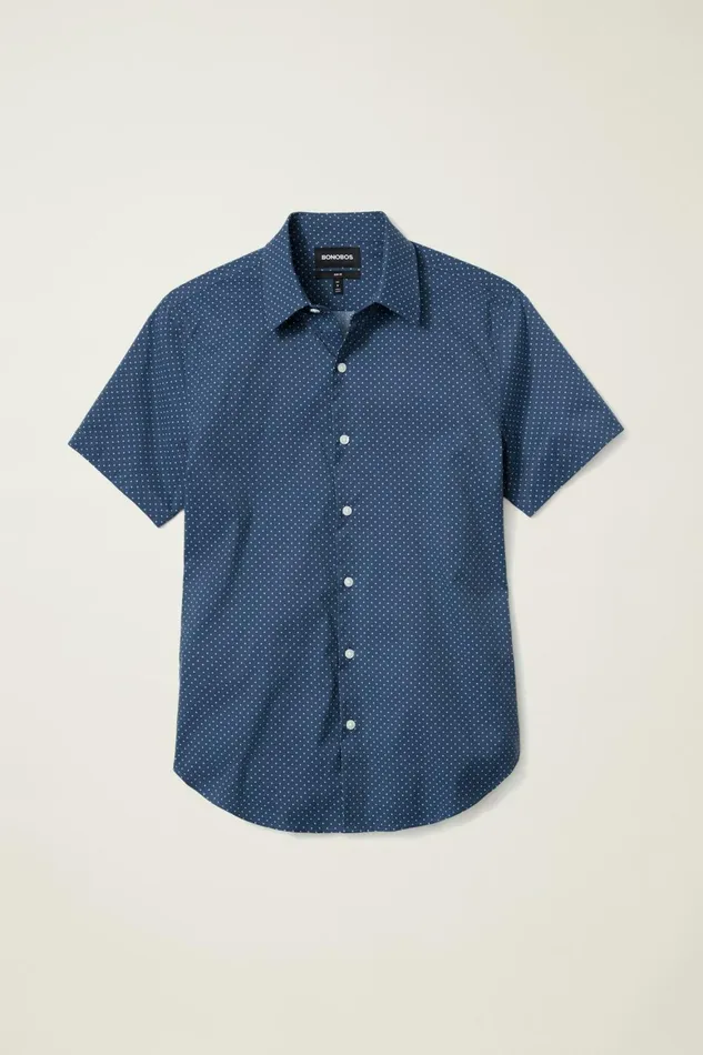 Men Tech Short Sleeve Shirt Navy Seafoam Dot Bonobos Short Sleeve Shirts