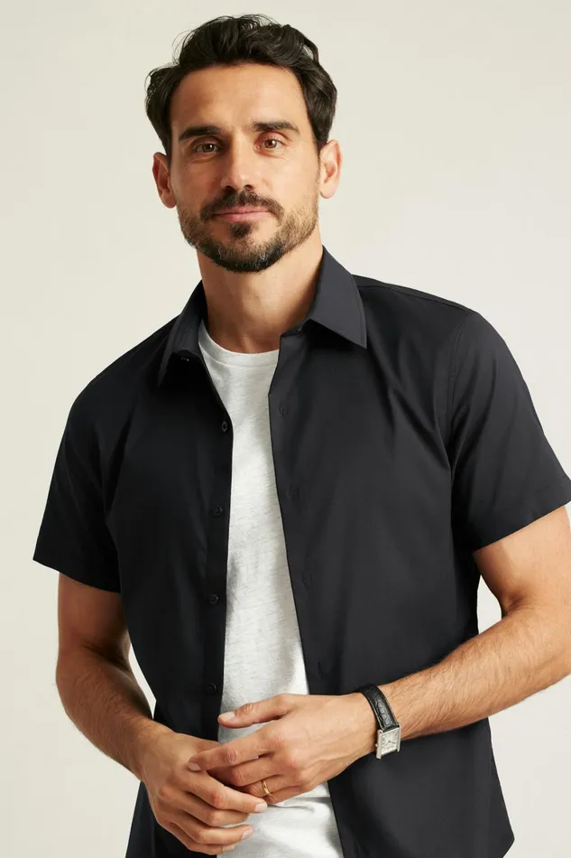 Men Tech Short Sleeve Shirt Solid Jet Black Bonobos Short Sleeve Shirts
