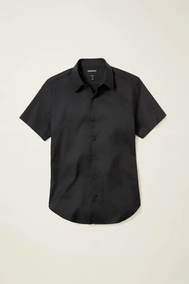 Men Tech Short Sleeve Shirt Solid Jet Black Bonobos Short Sleeve Shirts