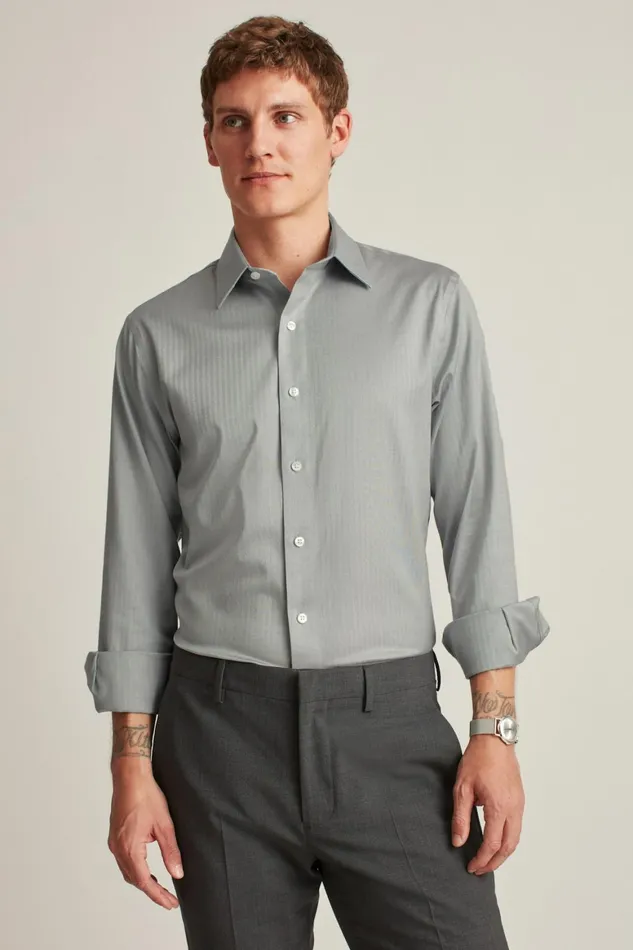Men The Desk To Dinner Shirt Grey Herringbone Bonobos Business Casual Shirts