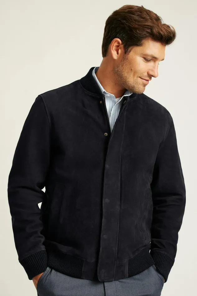Men The Suede Bomber Jacket Navy Bonobos Bombers
