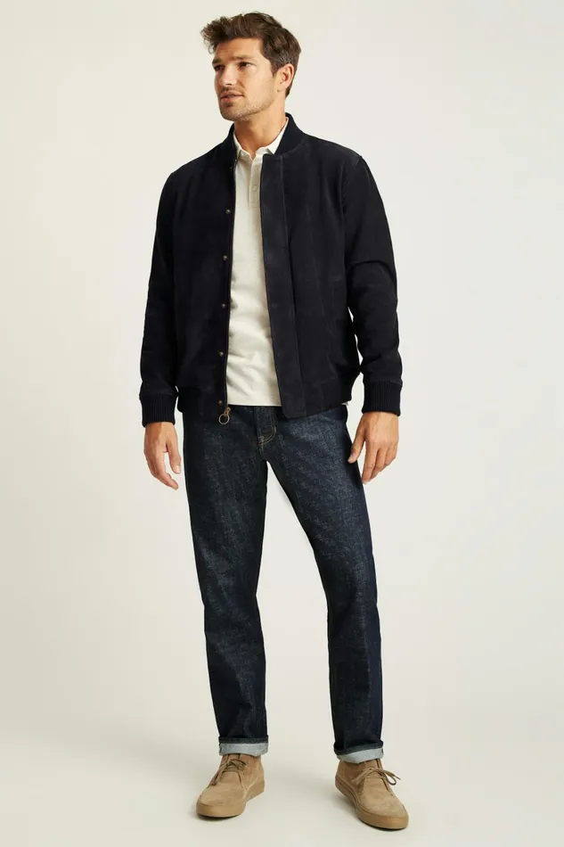 Men The Suede Bomber Jacket Navy Bonobos Bombers