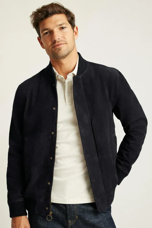Men The Suede Bomber Jacket Navy Bonobos Bombers