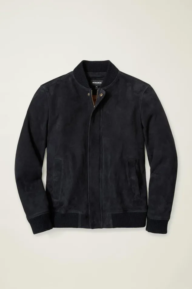 Men The Suede Bomber Jacket Navy Bonobos Bombers