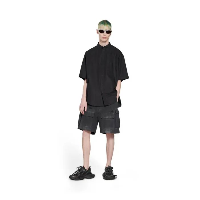 Men Tops and Shirts Balenciaga Tape Type Short Sleeve Shirt Large Fit In Black Men Tops and Shirts Balenciaga Tape Type Short Sleeve Shirt Large Fit In Black