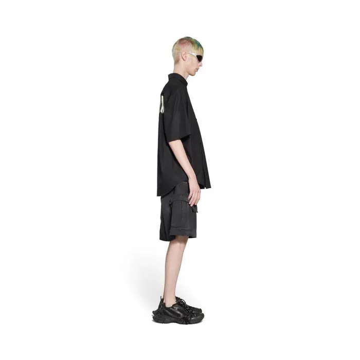 Men Tops and Shirts Balenciaga Tape Type Short Sleeve Shirt Large Fit In Black