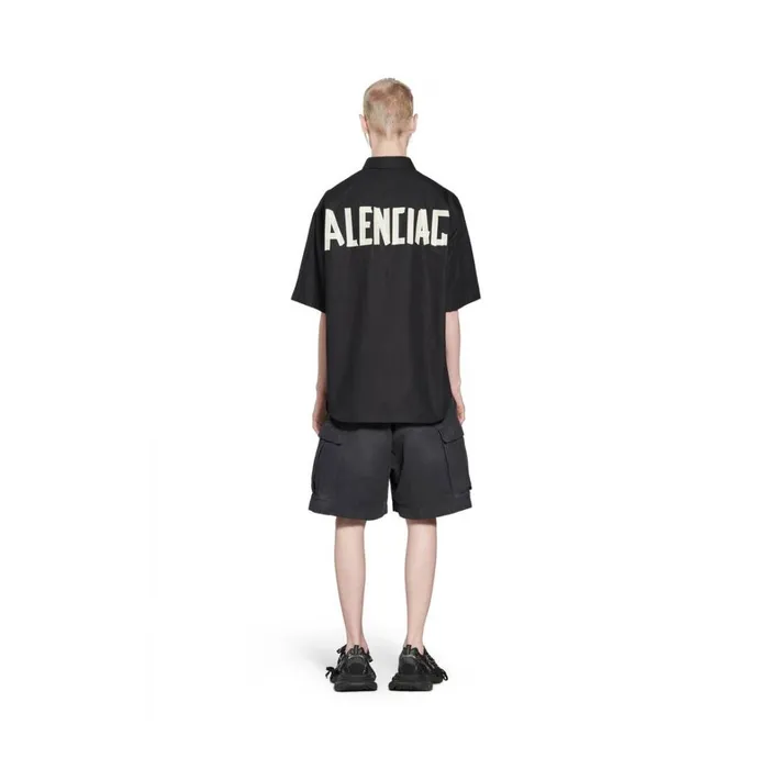 Men Tops and Shirts Balenciaga Tape Type Short Sleeve Shirt Large Fit In Black