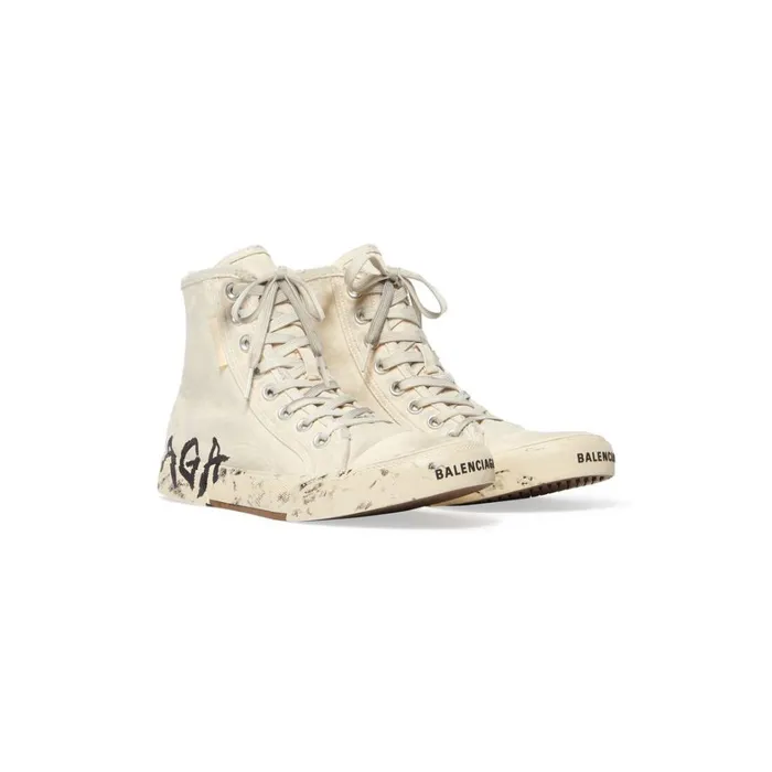Men Trainers Balenciaga Paris High Top Graffiti Trainers In White