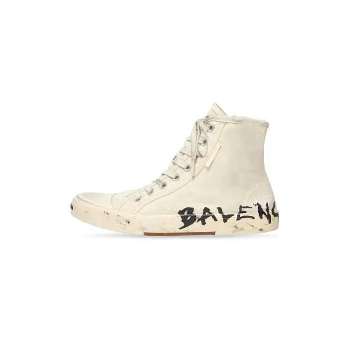 Men Trainers Balenciaga Paris High Top Graffiti Trainers In White