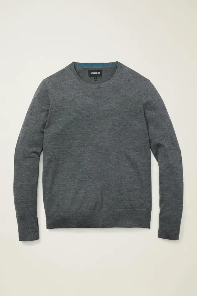 Men Washable Merino Crew Neck Sweater Charcoal Grey Bonobos Crew and VNeck Sweaters