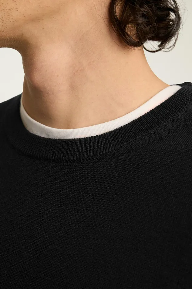 Men Washable Merino Crew Neck Sweater Jet Black Bonobos Crew and VNeck Sweaters