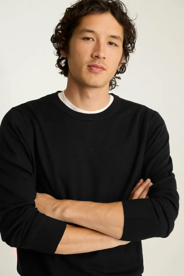 Men Washable Merino Crew Neck Sweater Jet Black Bonobos Crew and VNeck Sweaters