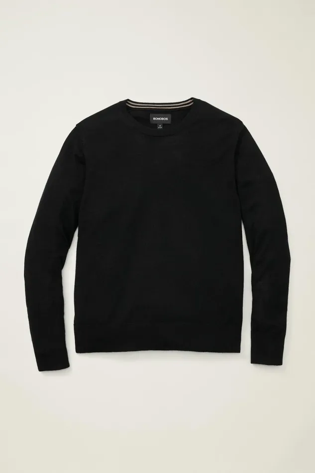 Men Washable Merino Crew Neck Sweater Jet Black Bonobos Crew and VNeck Sweaters