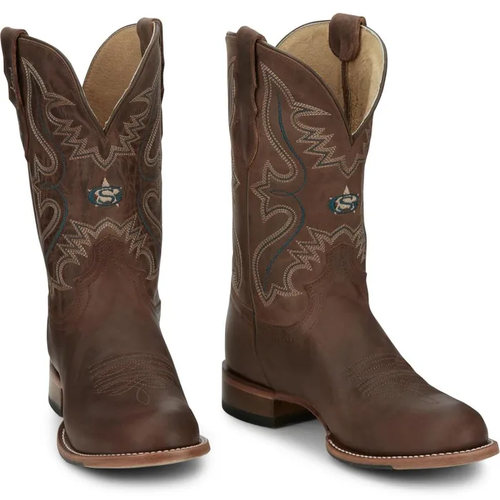 MEN Wells 11034 Western Rich Mahogany Justin Boots Western