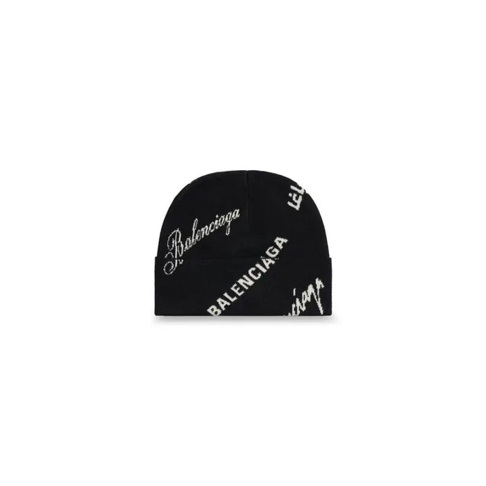 MenWomen Scarves and Caps Balenciaga Logomania All Over Beanie In Black